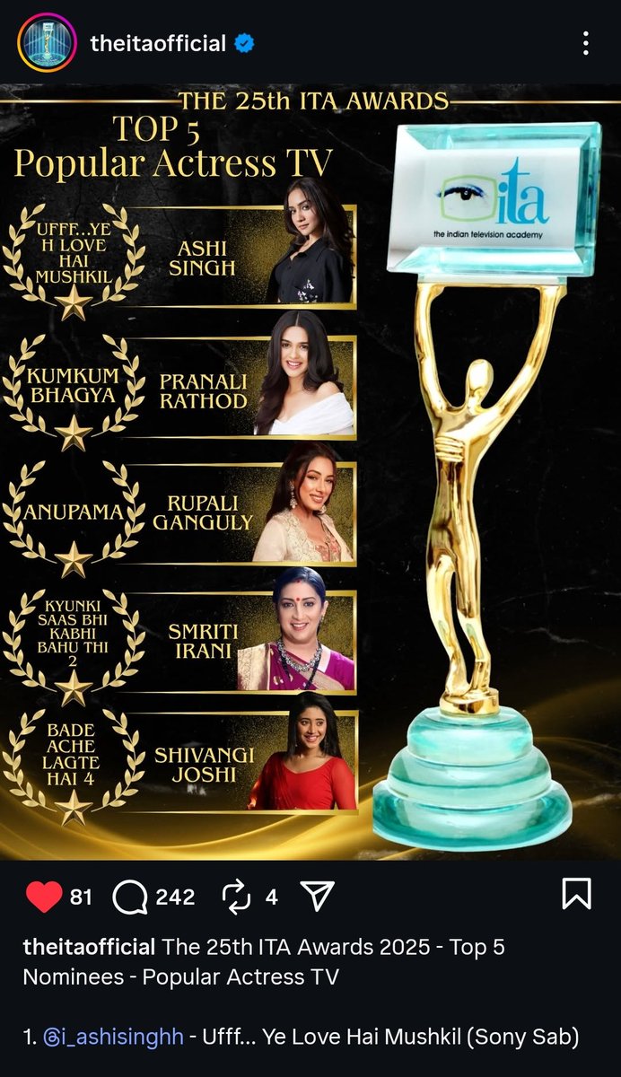 Super happy to see my Kairi baby nominated in popular actress category 🥹❤️ Uylhm deserved more nominations in jury categories too🤧

#AshiSingh #UfffYehLoveHaiMushkil