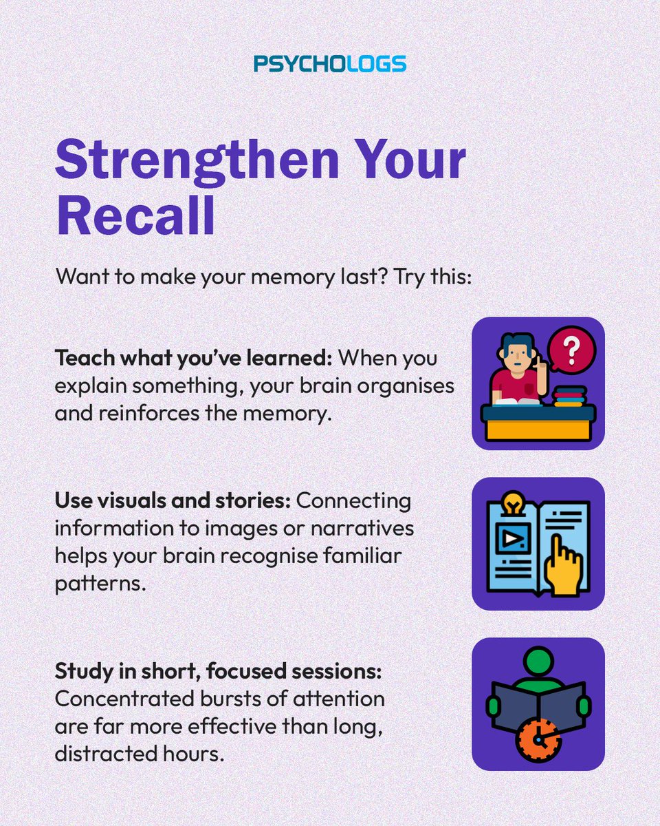 PsychologsIndia's tweet image. Why Do We Forget What We Learn?
Our brains are wired to forget unless we train them to remember.

For more mind-opening psychology insights, follow @psychologsmagazine

#PsychologyFacts #MemoryHacks #ActiveRecall #StudyMotivation #LearningMindset #BrainTips #MindMatters