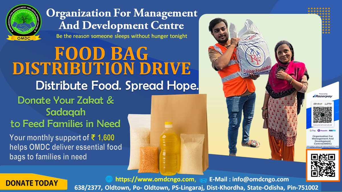 FoundationOmdc's tweet image. Organization For Management And Development Centre (OMDC)
Be the reason someone sleeps without hunger tonight

FOOD BAG
DISTRIBUTION DRIVE

Distribute Food. Spread Hope.

Donate Your Zakat &amp;amp; Sadaqah
to Feed Families in Need