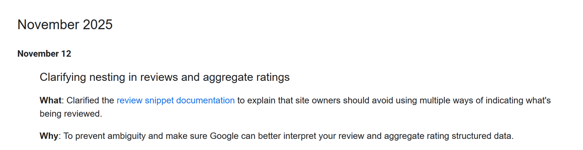 Google updated the documents for Review Snippet (Review, AggregateRating) structured data yesterday. 
<a href="/rustybrick/">Barry Schwartz</a>, in case you missed this. 
developers.google.com/search/updates…