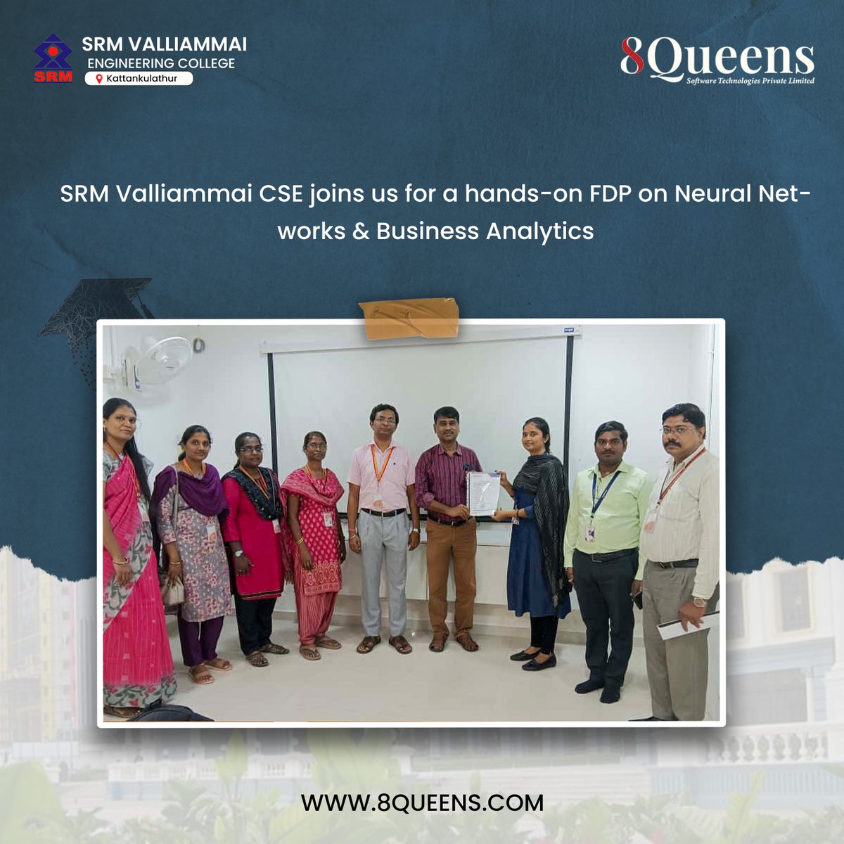 8queenstech's tweet image. Bridging the gap between academia and industry — an inspiring FDP session with SRM Velliammai Engineering College at 8Queens!

#8Queens #FacultyVisit #KnowledgeExchange #NeuralNetworks #SmartIoE #BusinessAnalytics #InnovationInAction