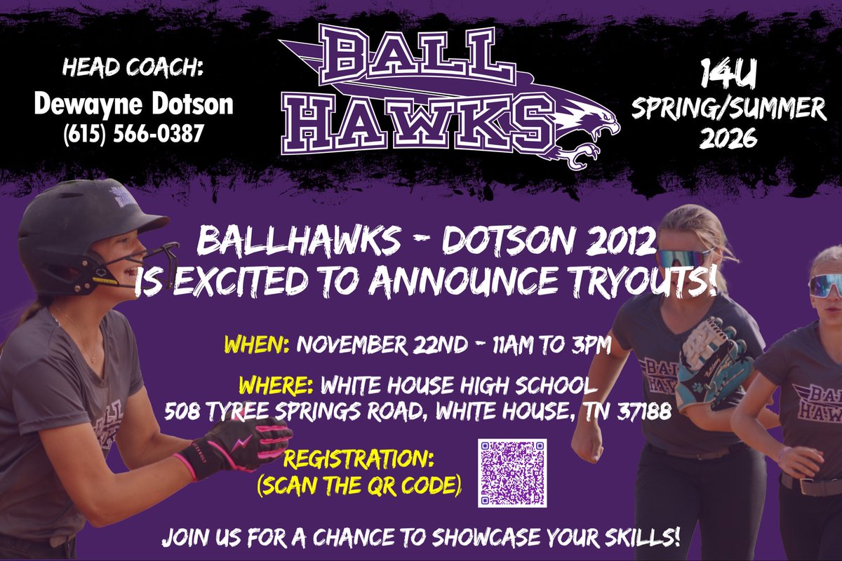 05Ballhawks's tweet photo. 💥 Softball Tryouts!!!💥

🥎🥎🥎🥎🥎🥎🥎 🥎🥎🥎🥎

Please use the link to register or scan the QR code below. 

https://t.co/Mo5iIwMH3Z https://t.co/LaDNUSJPgl