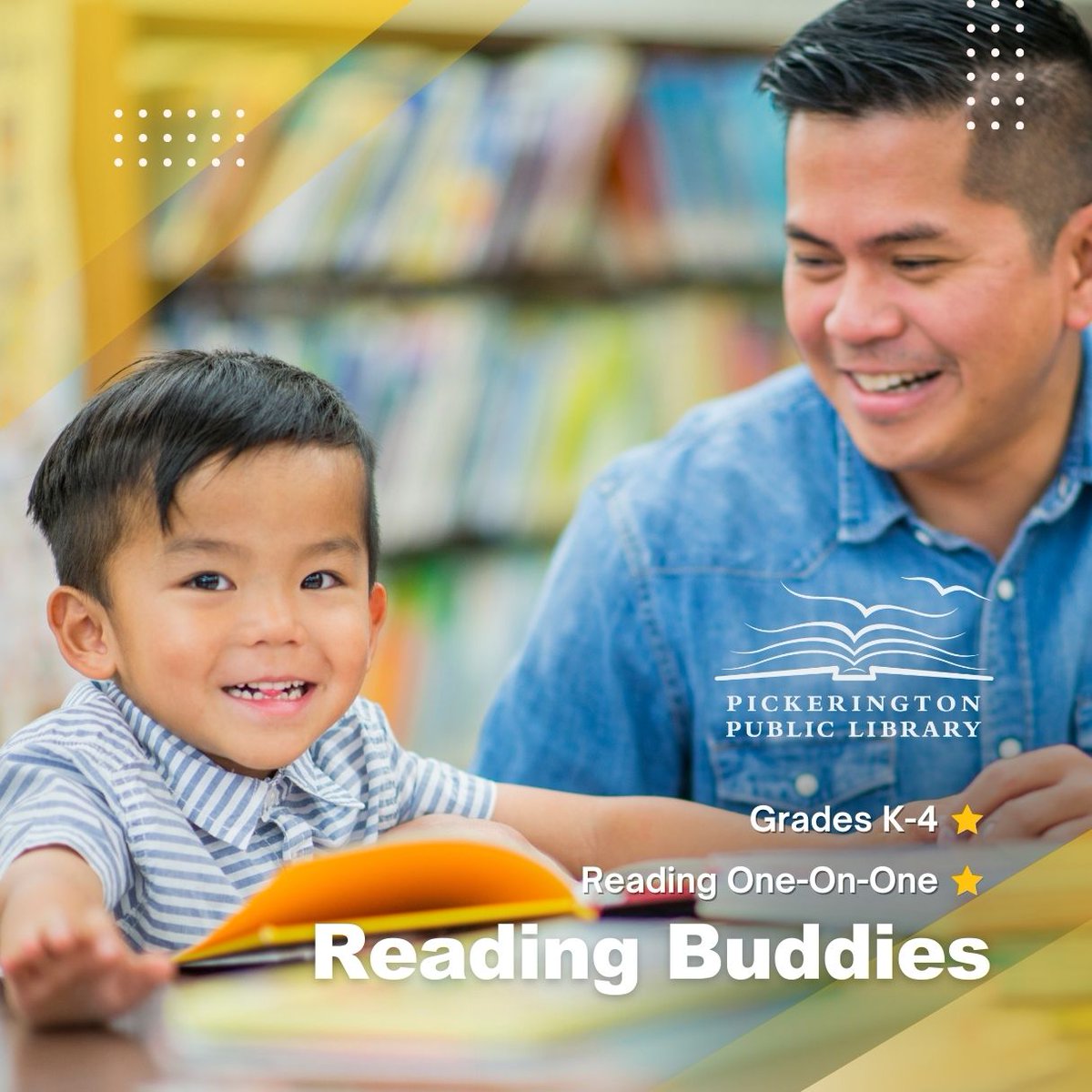 Reading Buddies is for grades K-4 and includes reading one-on-one with a library volunteer. Space is limited. loom.ly/SDVtVws 
Wednesdays | 6:00 - 7:00 p.m. | Sycamore Plaza 
Thursdays | 6:00 - 7:00 p.m. | Pickerington Main