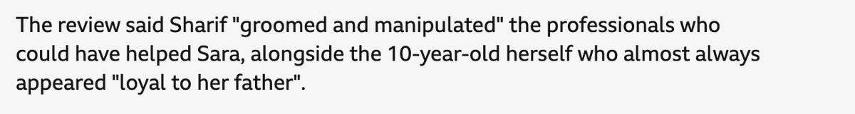 I have been saying that listening to children's voices when they are being terrorised into alignment with an abusive parent can prove fatal for almost 20 years now. How much longer before people understand that this is what alienation looks like? bbc.co.uk/news/articles/…