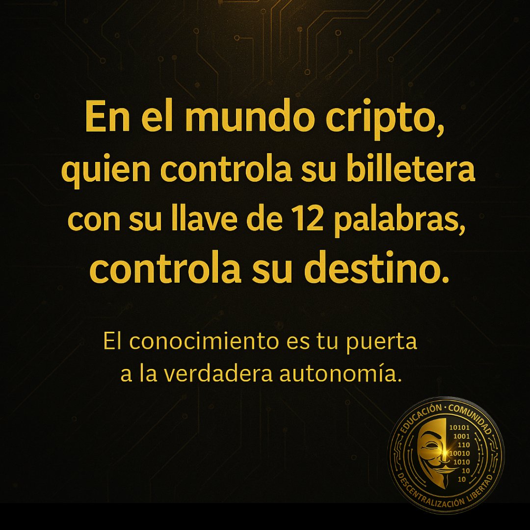 NakamotoNKT7's tweet photo. 🔑 TUS 12 PALABRAS SON TU LIBERTAD.
Cuando vos tenés la llave, nadie decide por vos. La autonomía empieza en tu billetera.
#NKT #AbundanciaDigital #EducacionCripto #Blockchain #Descentralizacion #CriptoComunidad #CustodiaPropia #SatoshiVive #LlaveDe12Palabras #MindsetCripto https://t.co/4hgpZEX683
