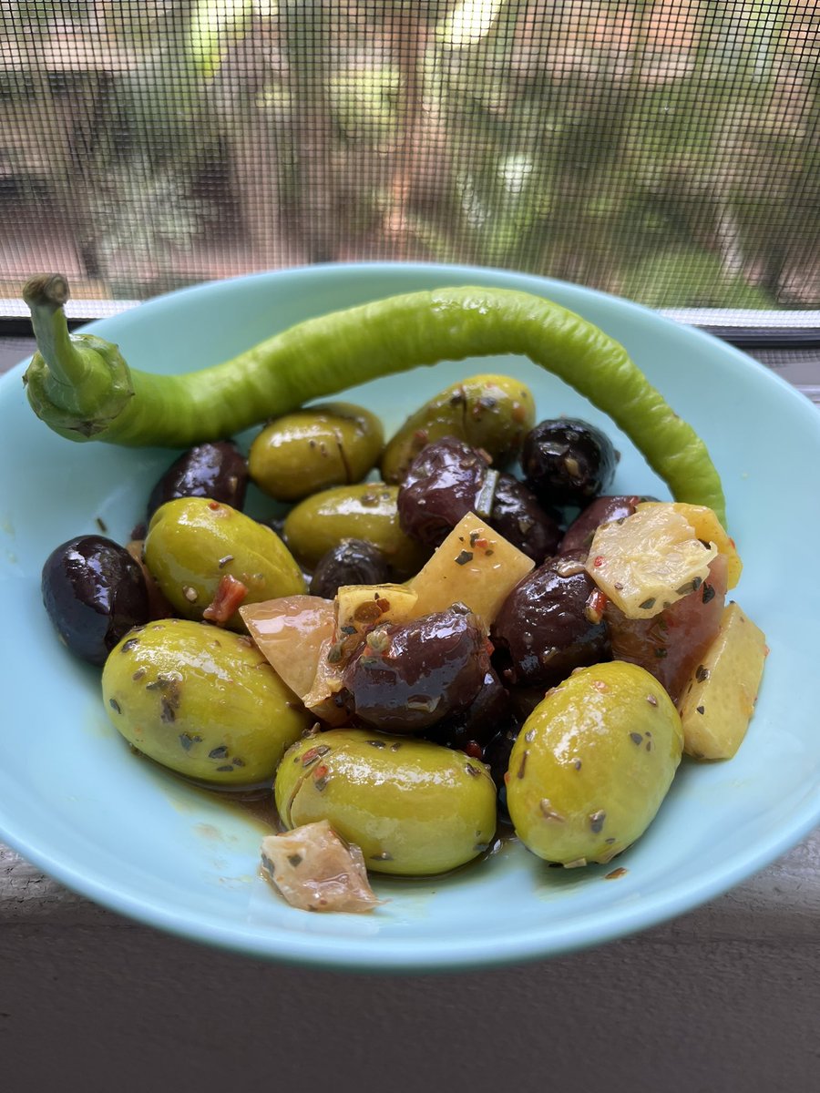Agent99c's tweet image. Olives olive oil and chilies garlic and lemon the heaven mix #olives #oliveoil #garlic #chilies #eatwell