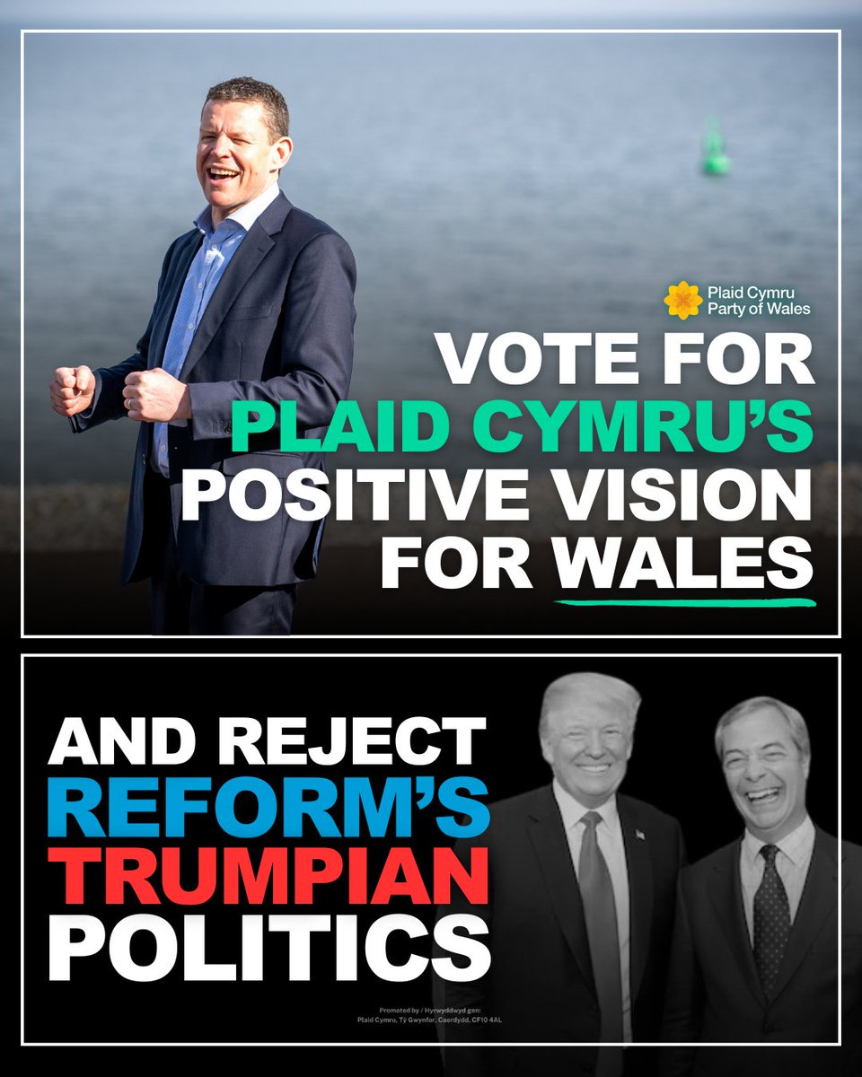 Vote Reform and get Trumpian style politics.

Vote Plaid Cymru to stop them, and get a party that puts the people of Wales first.

🏴󠁧󠁢󠁷󠁬󠁳󠁿