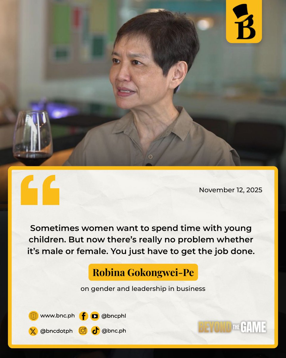 bncdotph's tweet image. Leadership isn’t about gender, but about results. Robina Gokongwei-Pe on BNC&apos;s &quot;Beyond the Game&quot; shares why getting the job done matters more than anything else.

More of this on the full episode of #BeyondTheGame.