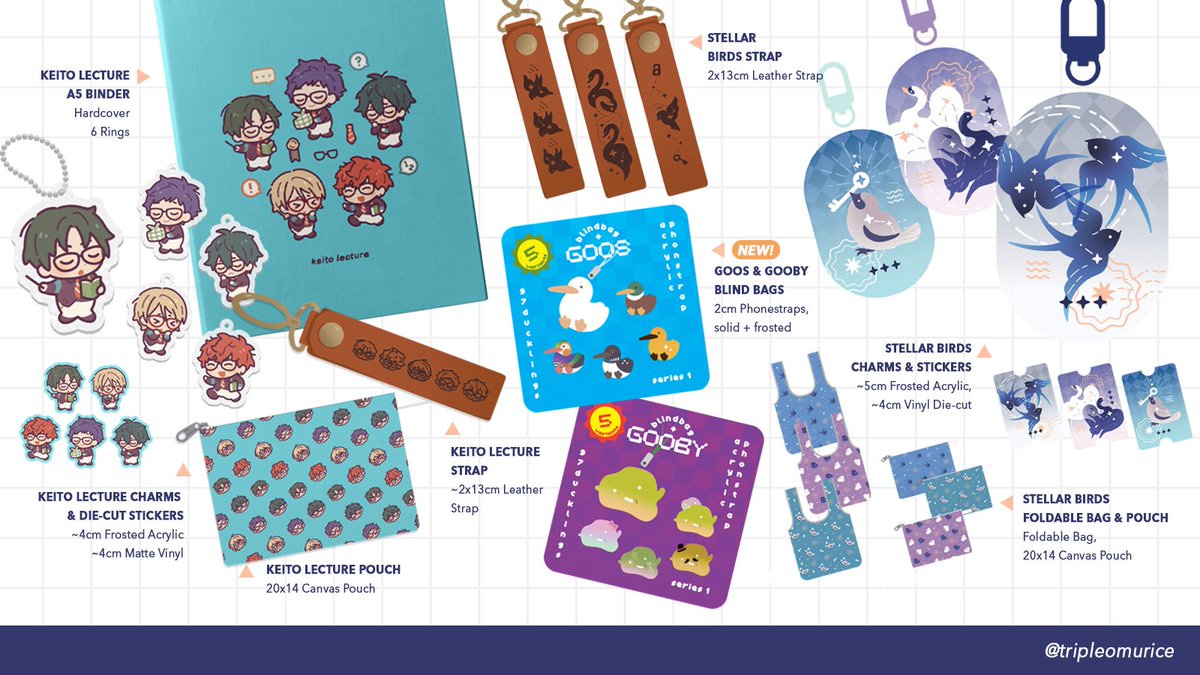 [CF21] I'll be tabling with my friends again over at #comifuro21! 🥳Here is my full (totally not rushed) catalogue for the event! See you there!

🌟 Originals (birds, ducks, deco stickers), Ensemble Stars, FFXIV, Gundam Universal Century, GQuX
📌 BOTH DAYS at D-37