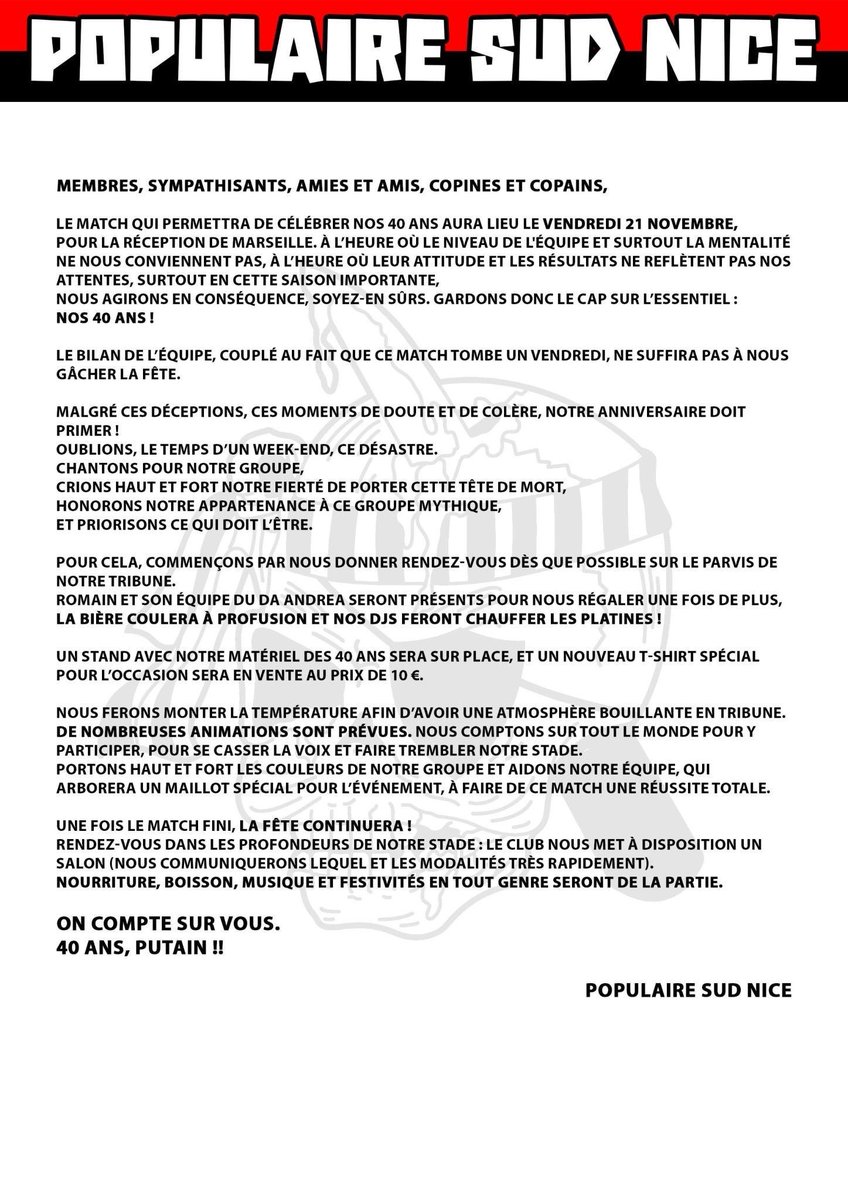 🚨 Communiqué de la Populaire Sud Nice ! #OGCNice