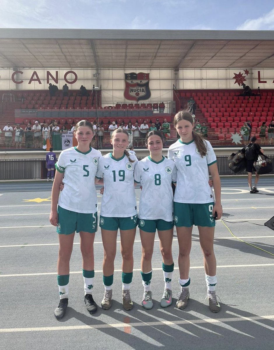 🇮🇪 Emma Fitzpatrick, Ellie Byrne, Maia Stokes and Mia Whelan pictured after this mornings Ireland U15 UEFA Development Tournament game against Spain in La Nucía.

The hosts took the win but it was another great learning experience for the girls with Norway still to play on