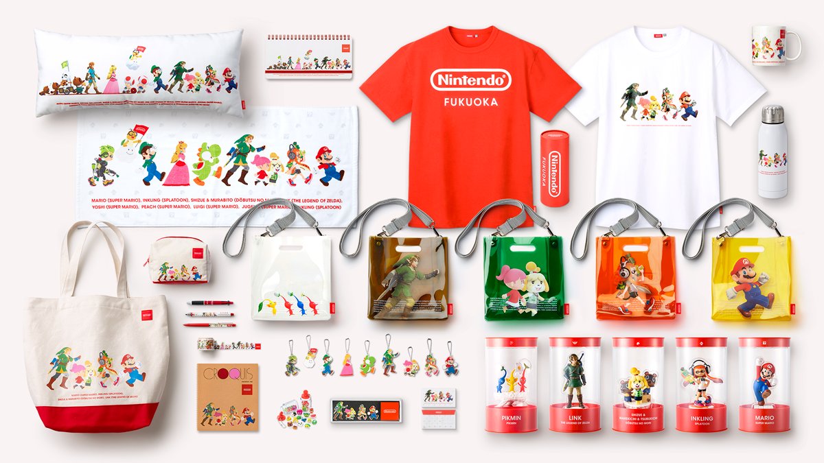 [Nintendo FUKUOKA]本日、アミュプラザ博多8Fに #NintendoFUKUOKA がオープンしました。店舗限定の「ロゴTシャツ 赤」「ペン（ジェットストリーム）」を、ご来店の思い出にいかがでしょうか。キャラクターたちが勢ぞろいしたシリーズのアイテムも販売中です。
nintendo.com/jp/officialsto…