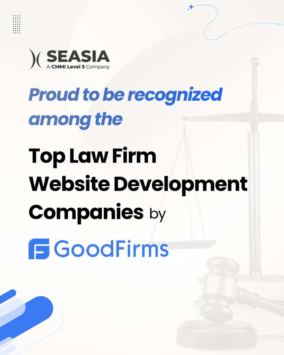 Seasiainfotech's tweet image. Proud to be recognized among the Top #LawFirmWebsiteDevelopment Companies by @GoodFirms!

At Seasia, we craft smart, secure, and scalable #digitalsolutions for the #legalindustry.

🔗 Explore: lnkd.in/d3aQ6h9V

#SeasiaInfotech #GoodFirms #LegalTech #LawFirmSolutions