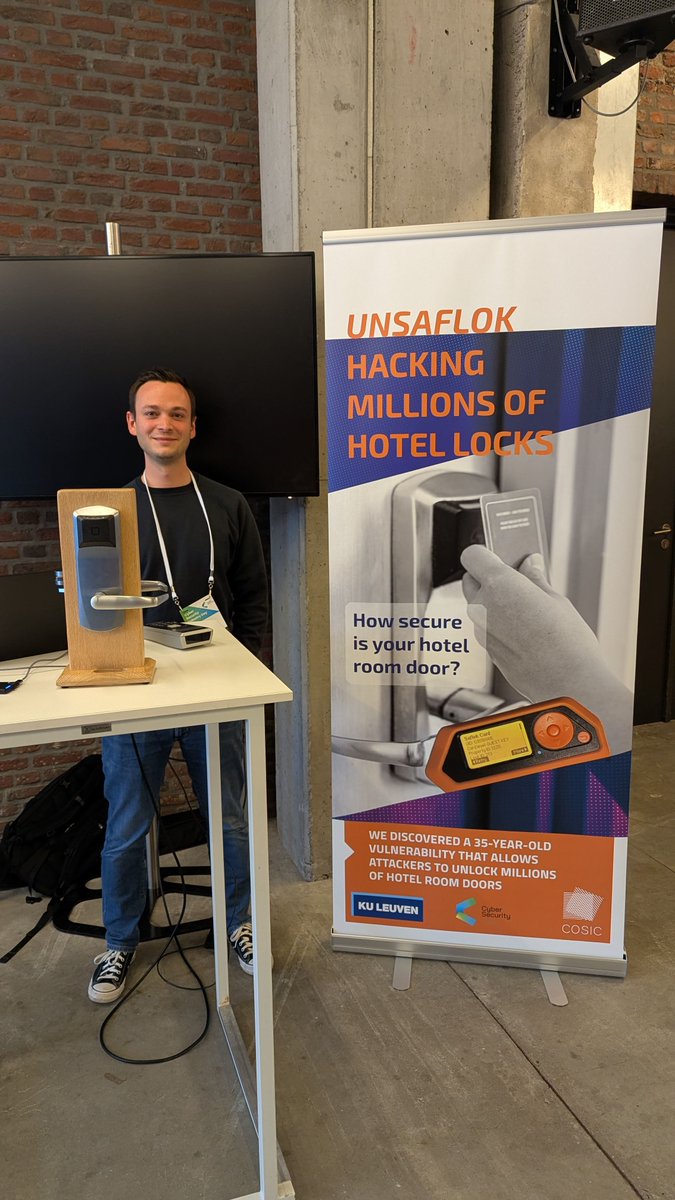 CosicBe's tweet image. Today at the Cybersecurity Industry Day in Mechelen, COSIC researchers are demonstrating real-world security challenges, from (un)safe hotel room locks to images that share the same hash value.
#cif #kuleuven