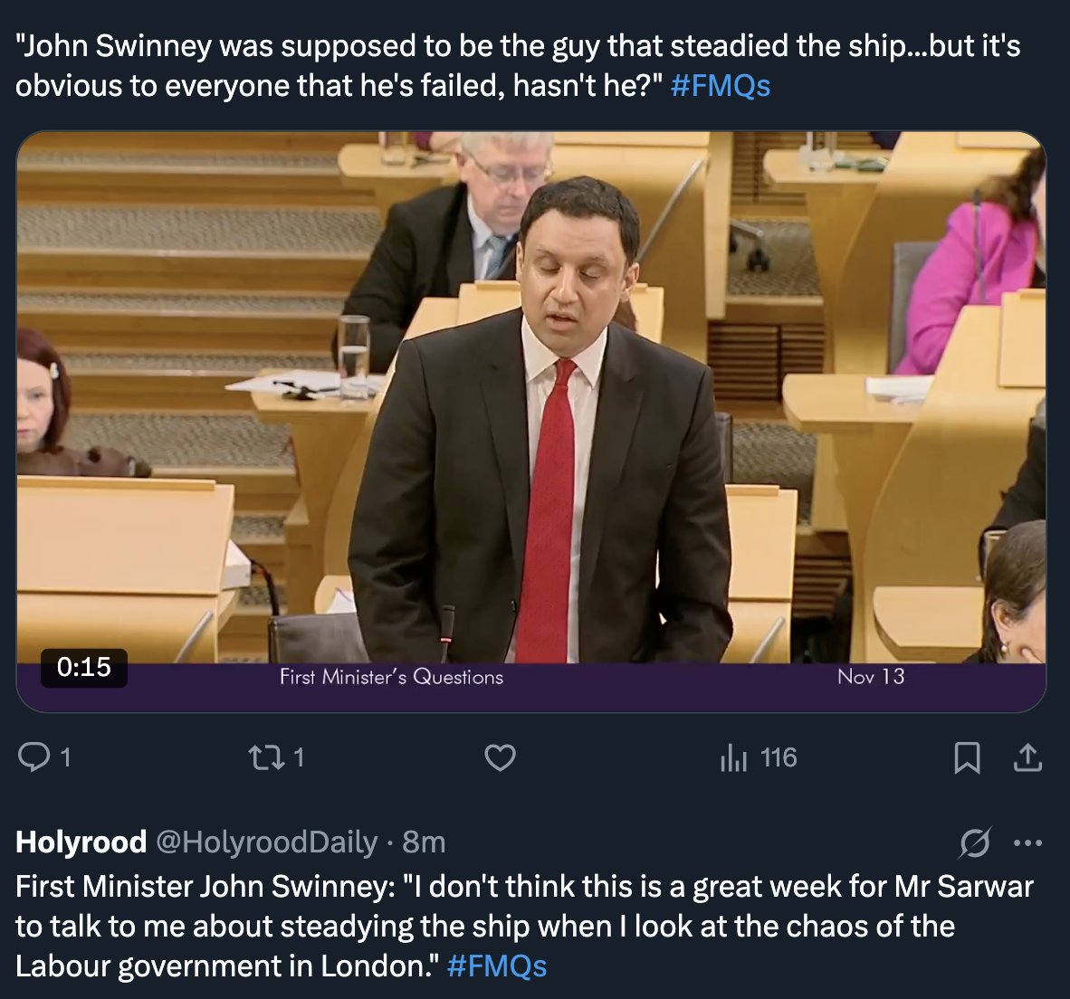 Remember that it was imperative for Anas Sarwar to be Scottish Labour leader to put the Grown Ups Back in Charge™️ and to avoid political blunders like teeing up your opponent with piss-easy attack lines