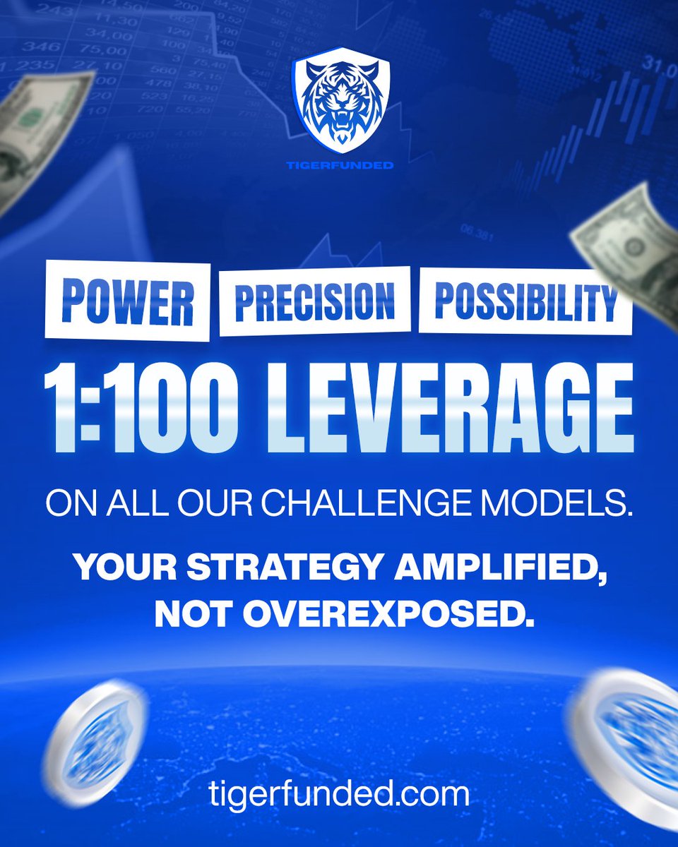 ⚡ A clearer path starts with the right structure.
When you’re working on your craft, every small advantage matters — the space to plan, the flexibility to adjust, and the clarity to stay focused.

With 1:100 leverage now available across all challenge models, TigerFunded gives