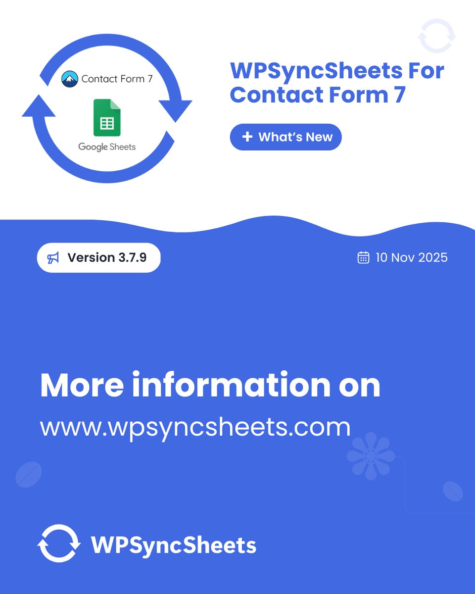 wpsyncsheets's tweet image. WPSyncSheets For Contact Form 7 Version- 3.7.9

✅ “Leave a Review” Functionality.

🌍wpsyncsheets.com/wpsyncsheets-f…

#wpsyncsheets #googlesheets #wordpress #contactform7
