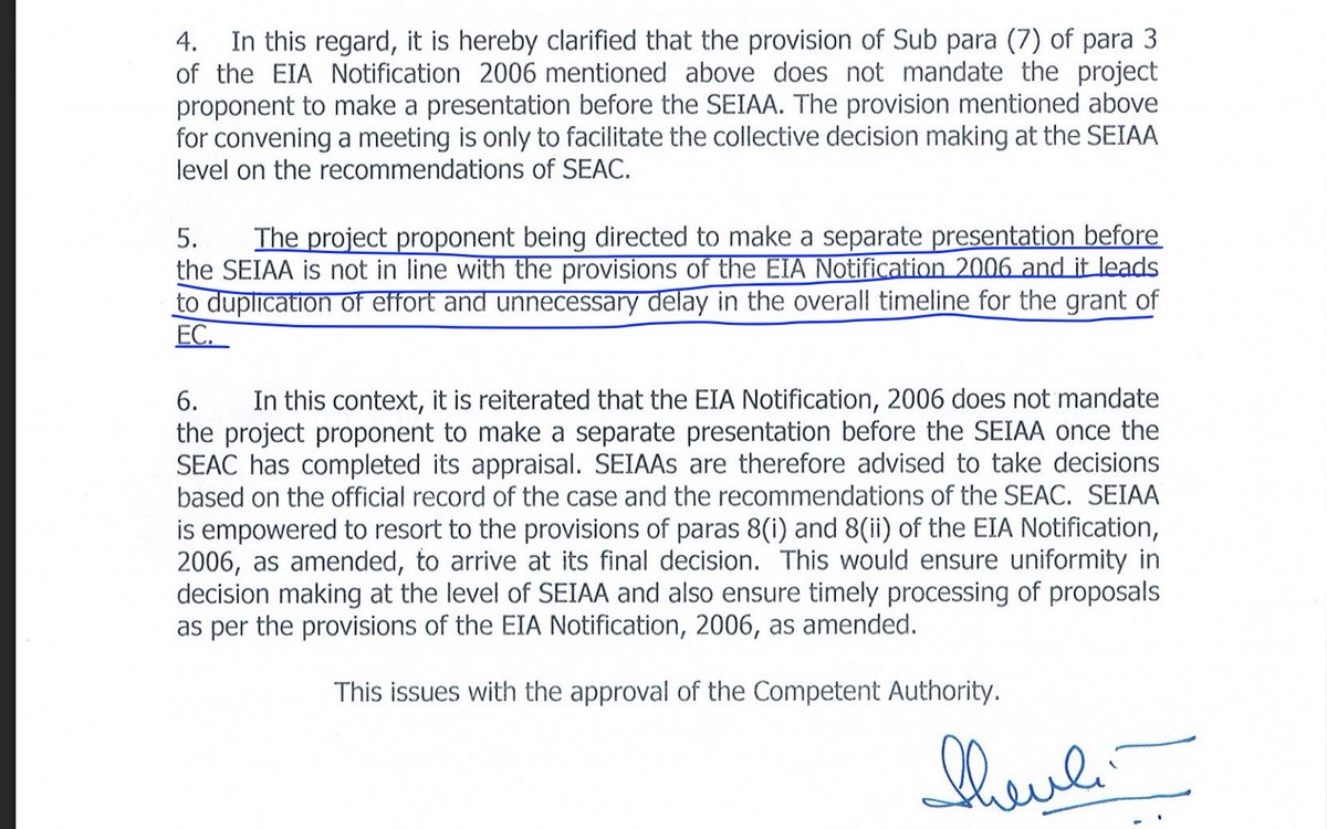 ReDraftEIA2020's tweet photo. LATEST by the MoEFCC: "The project proponent being directed to make a separate presentation before the SEIAA is not in line with the provisions of the EIA Notification 2006 and it leads to duplication of effort and unnecessary delay in the overall timeline for the grant of EC" https://t.co/2mQPV1H72o