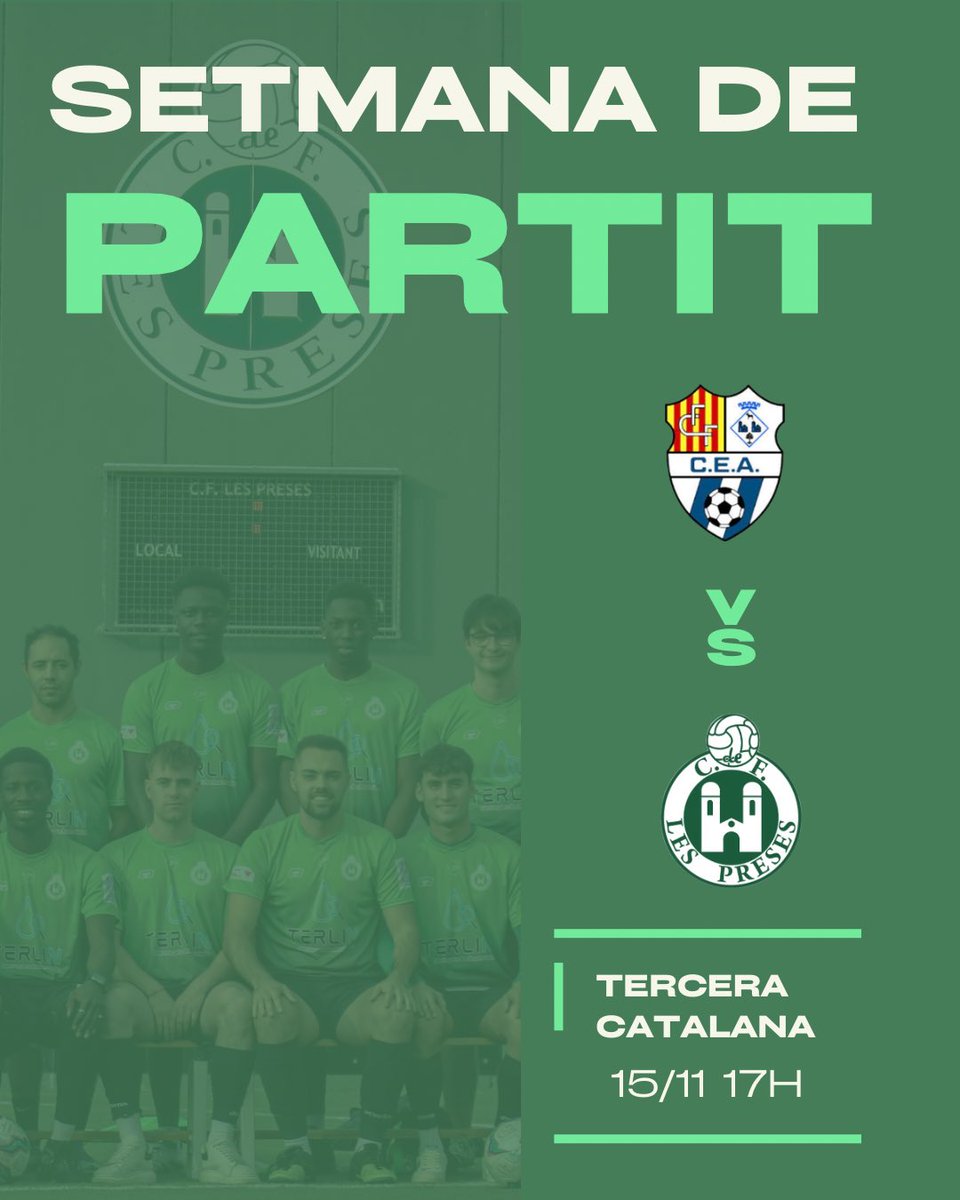 A per totes🤙

Aquest dissabte visitem el camp de @ceanglesfutbol_ que arriba amb la moral alta després d’una gran victòria👋🏻

Nosaltres hi arribem amb ganes de reivindicar-nos i aconseguir en resultats les bones sensacions🔜

A pels tres punts nois💚