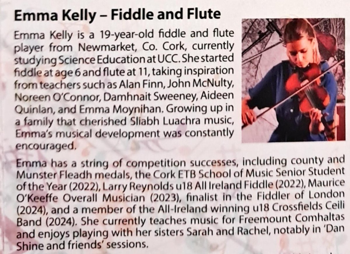 Pádraig O'Keeffe YOUNG MUSICIAN OF THE YEAR AWARD WINNER 2025, Emma Kelly was a past pupil of CETBSM teachers Noreen O'Connor and Damhnait Nic Suibhne.
Comhghairdeas leí.
www.cetbsm