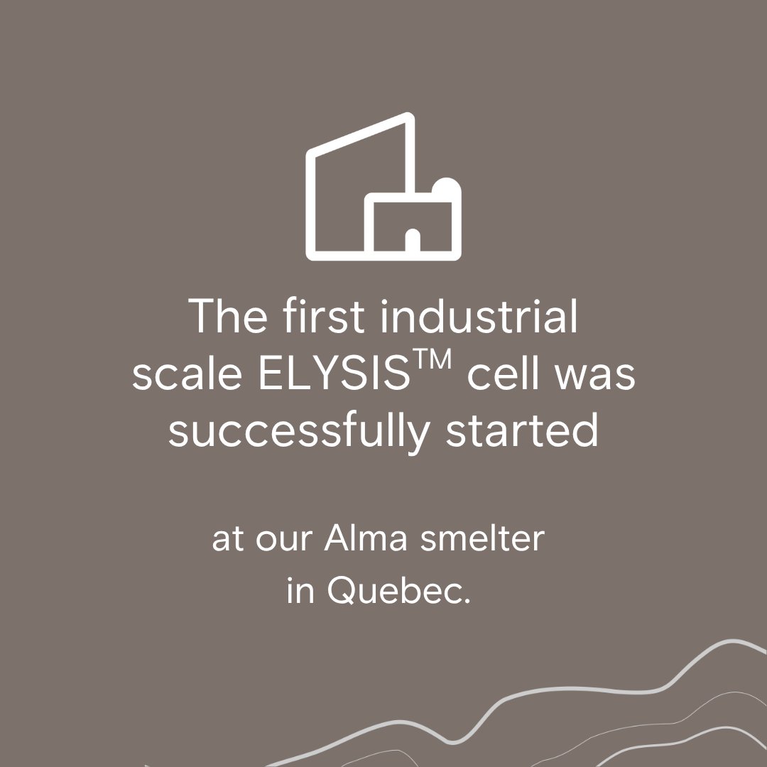 RioTinto's tweet photo. Our @ELYSIS_techno  joint venture has successfully started the first industrial scale 450kA ELYSISTM cell at our Alma smelter in Quebec.

With this milestone, we're one step closer to producing aluminium without direct carbon emissions from the smelting process.

👉 Read the announcement: https://t.co/t2aZNx2Q4Z

#FindingBetterWays
