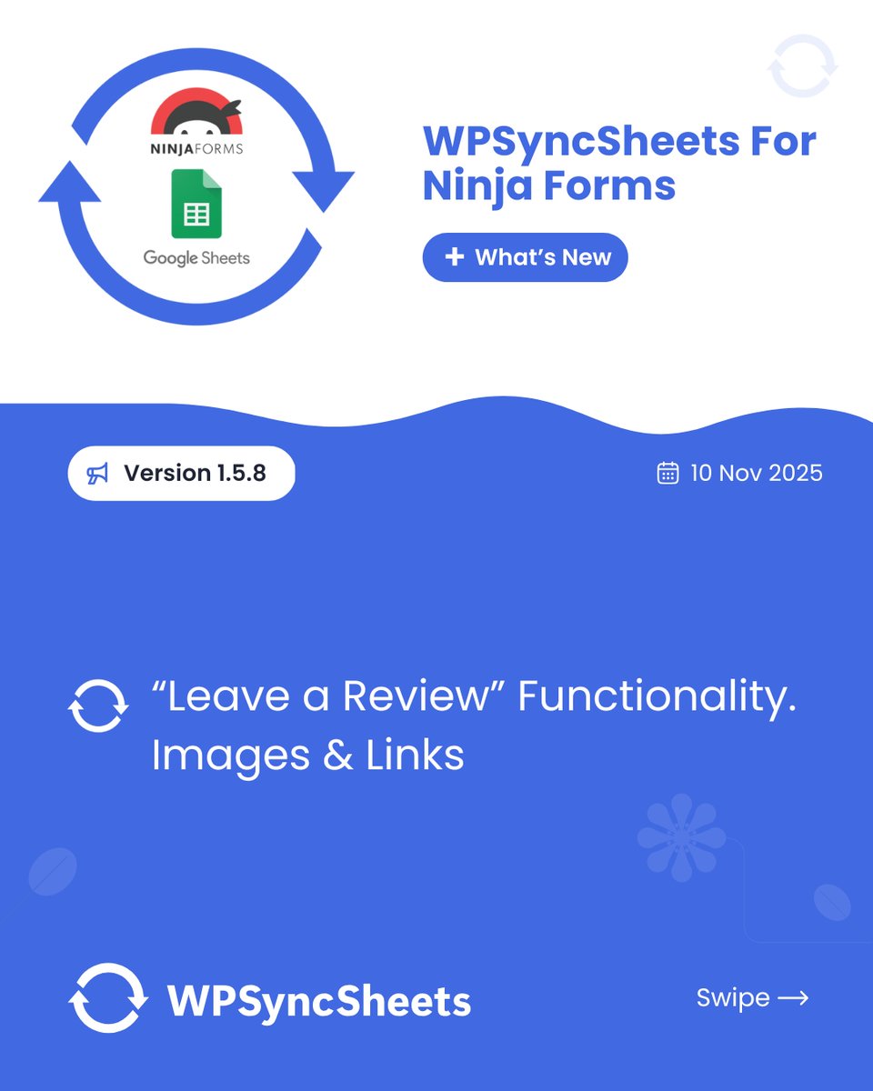 wpsyncsheets's tweet image. WPSyncSheets For Ninja Forms Version - 1.5.8

✅ “Leave a Review” Functionality.

🌍 wpsyncsheets.com/wpsyncsheets-f…

#wpsyncsheets #googlesheets #wordpress