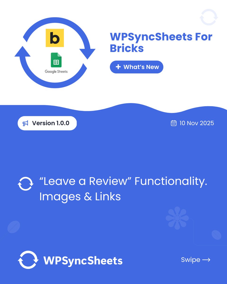 wpsyncsheets's tweet image. WPSyncSheets For Bricks Version - 1.0.0

✅ “Leave a Review” Functionality.

🌍 wpsyncsheets.com/wpsyncsheets-f…

#wpsyncsheets #googlesheets #wordpress #bricksform