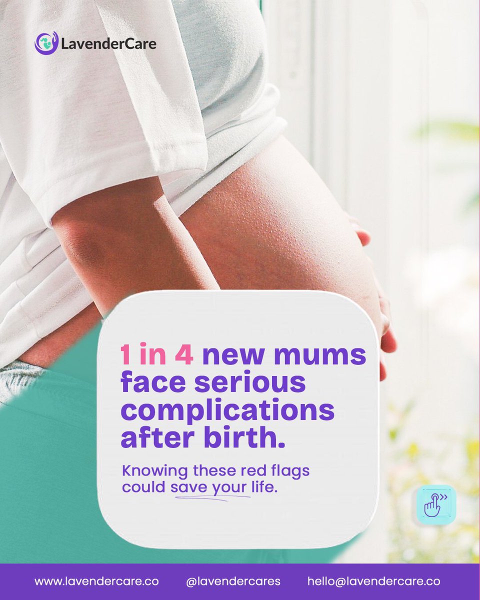 Lavendercares's tweet photo. 1 in 4 new mums face serious complications after birth.
Don’t ignore the red flags:
•Heavy bleeding
•Severe pain or swelling
•Blurry vision or headaches
•Overwhelming sadness
Your body whispers before it screams.
Get help early visit https://t.co/YaQgTnYoSj 💜
#PostpartumCare https://t.co/7YEjhYRKtU