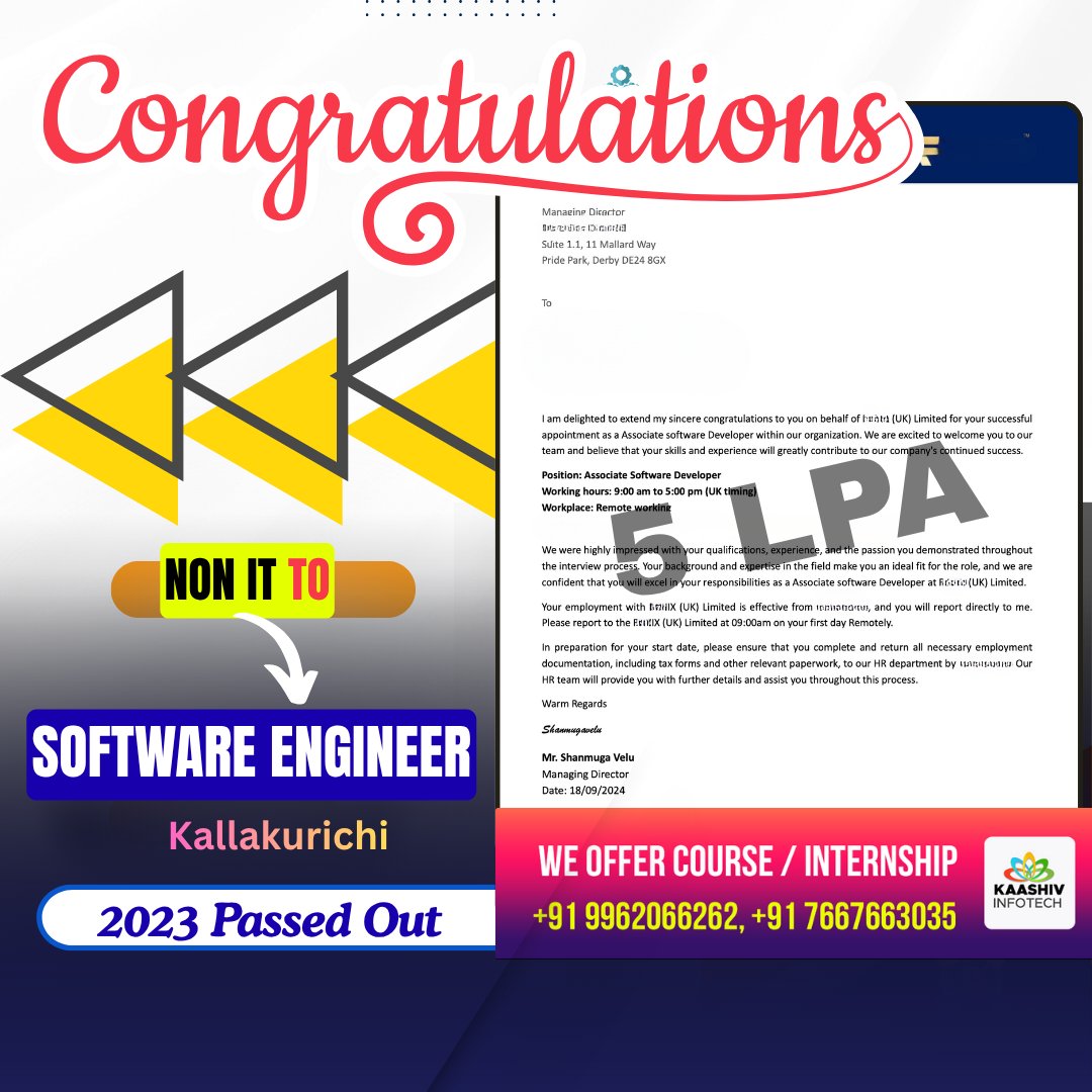 kaashivinfotech's tweet image. 🌟 From a Non-IT Job to a Software Engineer  💻
The journey was tough — but the results speak for themselves. 🚀
For anyone planning a career switch, this is your sign to start now!
#codingmotivation #nonittoit #successstory #careerchange #kaashivinfotechreviews  #kaashivinfotech