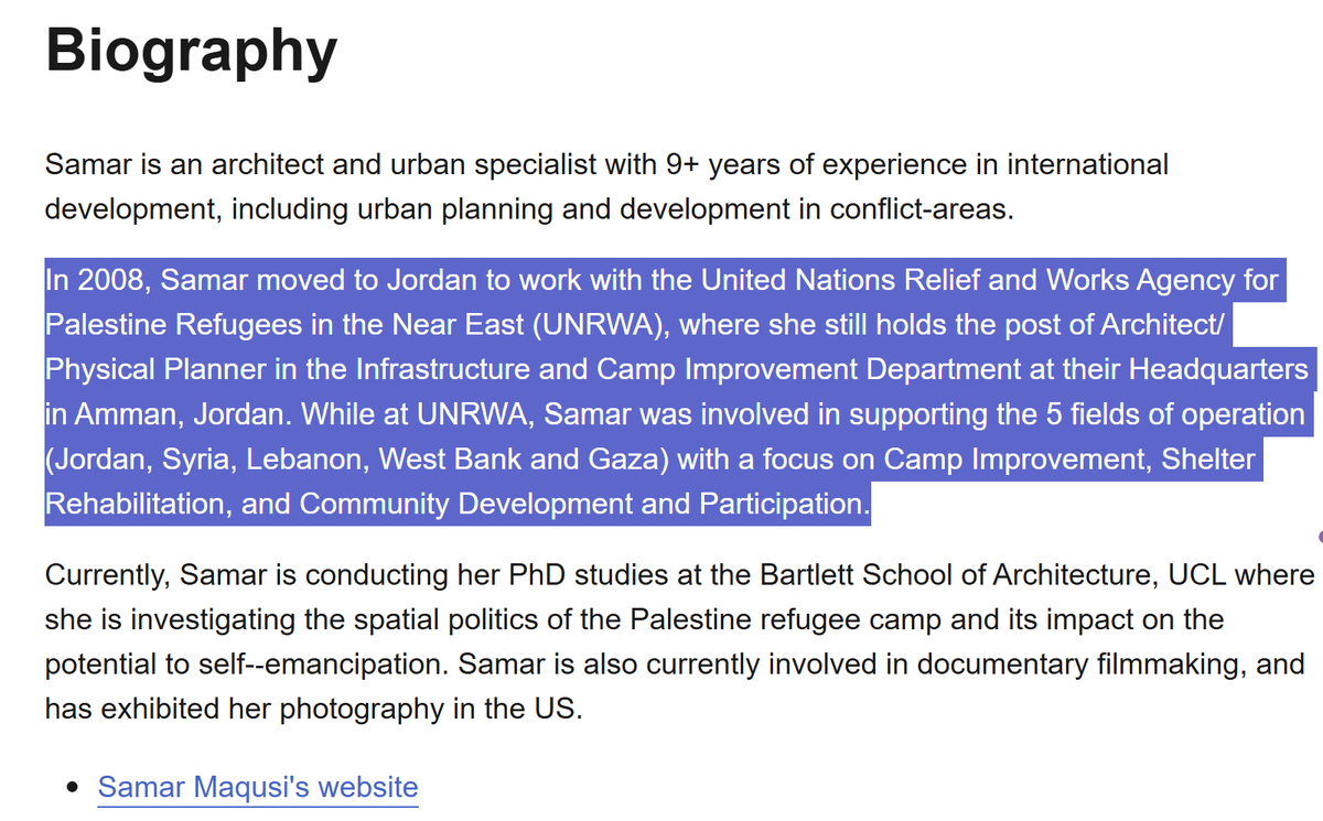 AureleTobelem's tweet image. UPDATE: UCL’s own website states that Dr. Samar Maqusi still holds a post as an Architect/Physical Planner at UNRWA HQ in Amman. If accurate, she remains on UNRWA’s payroll while teaching British students antisemitic blood libel myths. Simply extraordinary.