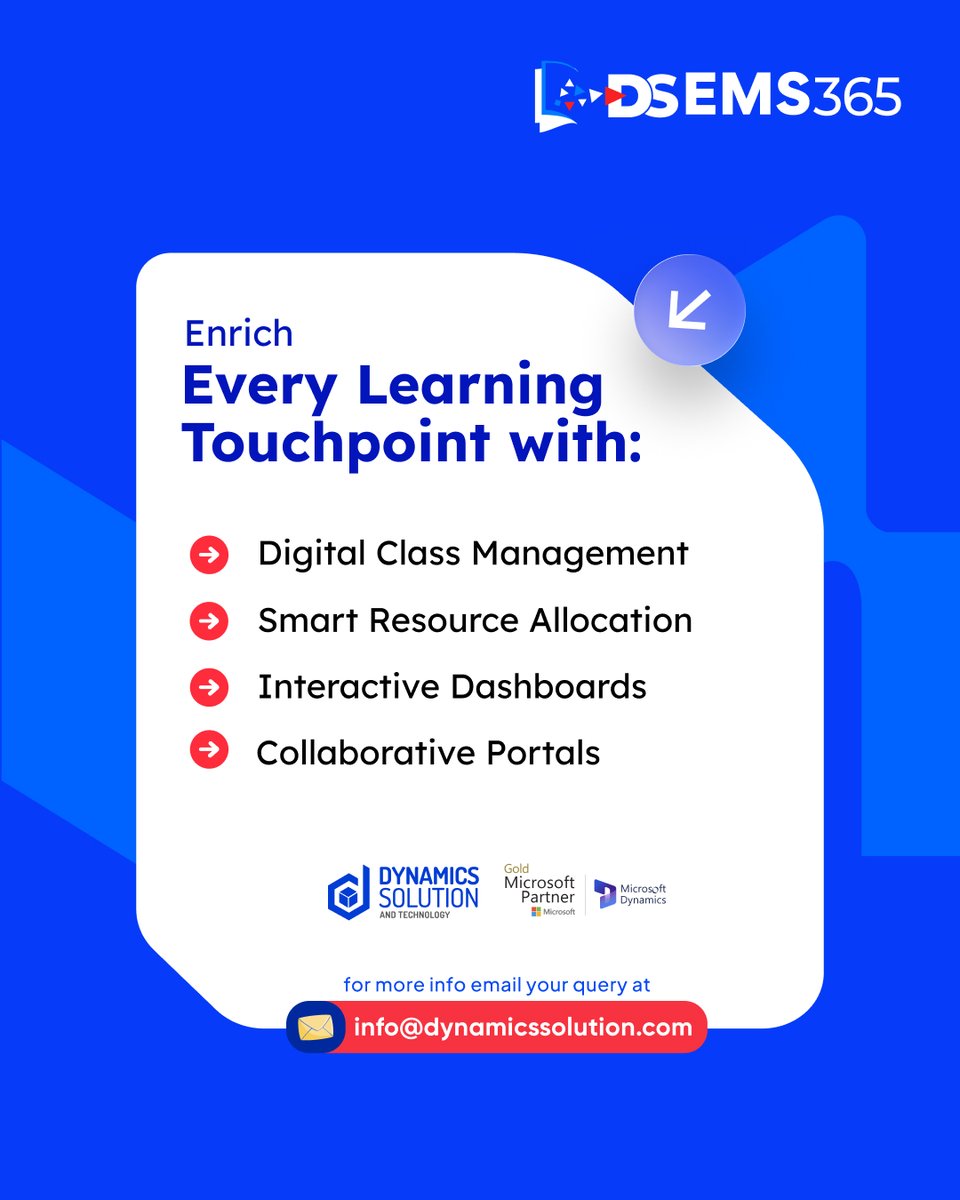 DynamxSolution's tweet photo. Every school has data—but real insight needs the right system. 🎓

DS EMS 365 gives real-time visibility into student, staff &amp; admin performance with smart dashboards &amp; analytics.

Empower smarter education with DynamicsSolution.
🌐https://t.co/9pdrLG4RCG

#DSEMS365 https://t.co/PePVnaU37c