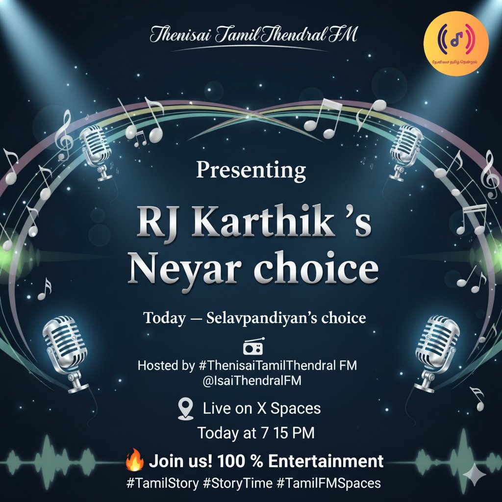 <a href="/IsaiThendralFM/">தேனிசை தமிழ் தென்றல்</a> presents #Neyarchoice by 7 15 PM today !! 

And today, Spl is <a href="/selva65898/">செல்வப்பாண்டியன்</a> Choice 🧡🎶

Come and enjoy the show 😉 😎