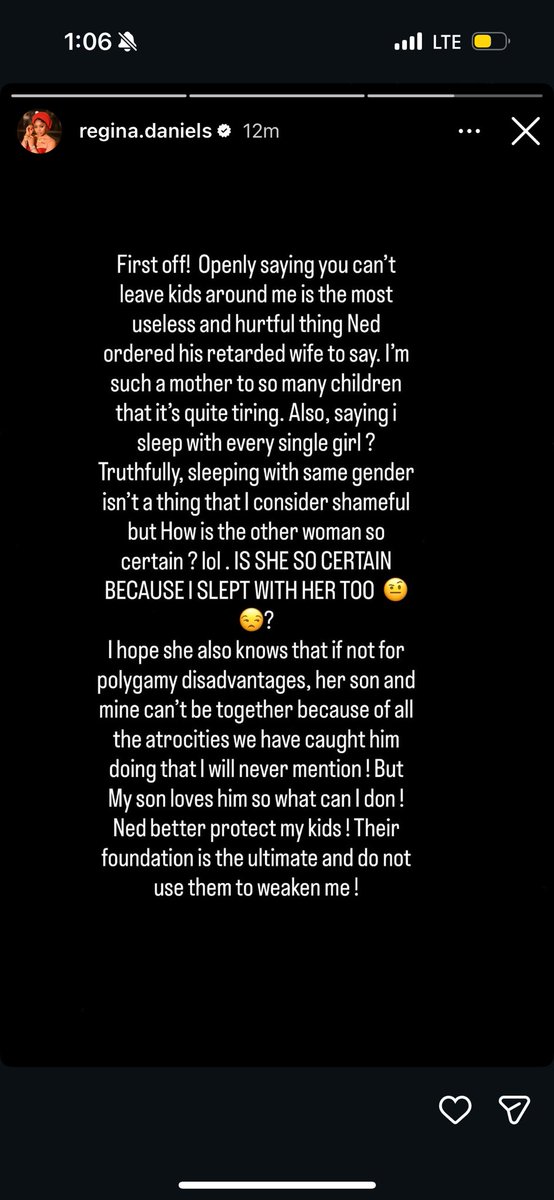 More drama! Regina Daniels says there's nothing shameful about sleeping with other girls.