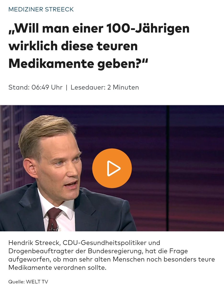 DocOnco's tweet image. Lieber Herr Streeck,

statt einer willkürlichen Altersgrenze wird auch schon heute in der Medizin nach anderen Kriterien beurteilt: Allgemeinzustand, Begleiterkrankungen, geschätzte Lebenserwartung.