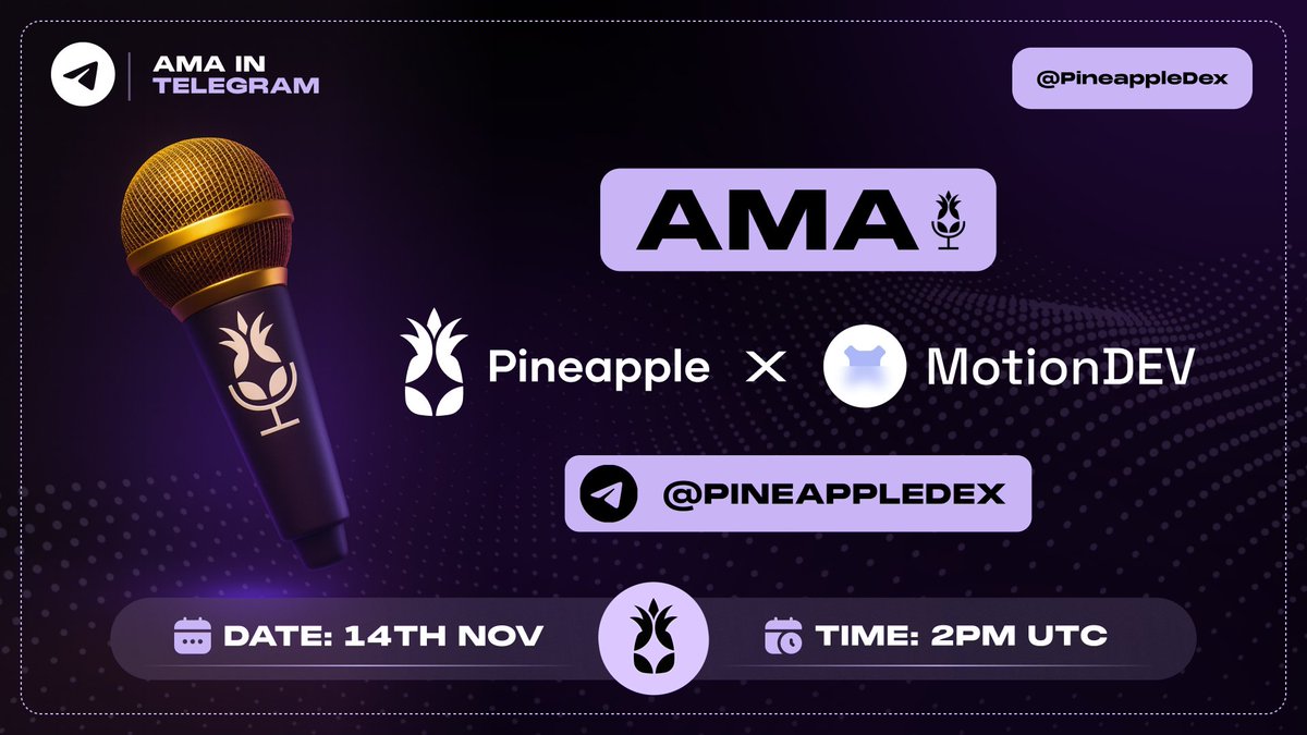MotionDEV AMA: The TGE Briefing

$MDEV TGE lands 25/11/25 - less than two weeks away. We’re hosting an AMA with MotionDEV tomorrow to answer everything you want to know.

📍 t.me/pineappledex
📅 Friday 14 Nov, 2pm UTC
💰 $500 worth of $PAPPLE + $MDEV

Joining us is