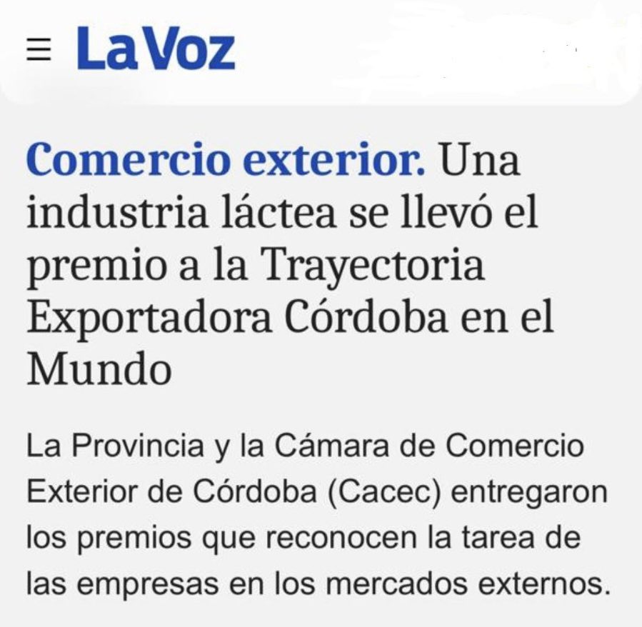 🏆 Tonadita y ACABio: orgullo que proyecta a Villa María al mundo 🌎

Estas dos grandes empresas fueron distinguidas en los Premios Córdoba al Mundo, que reconocen a las industrias con mayor proyección internacional.

🥛 Elcor – Tonadita recibió el Premio Fulvio Pagani a la