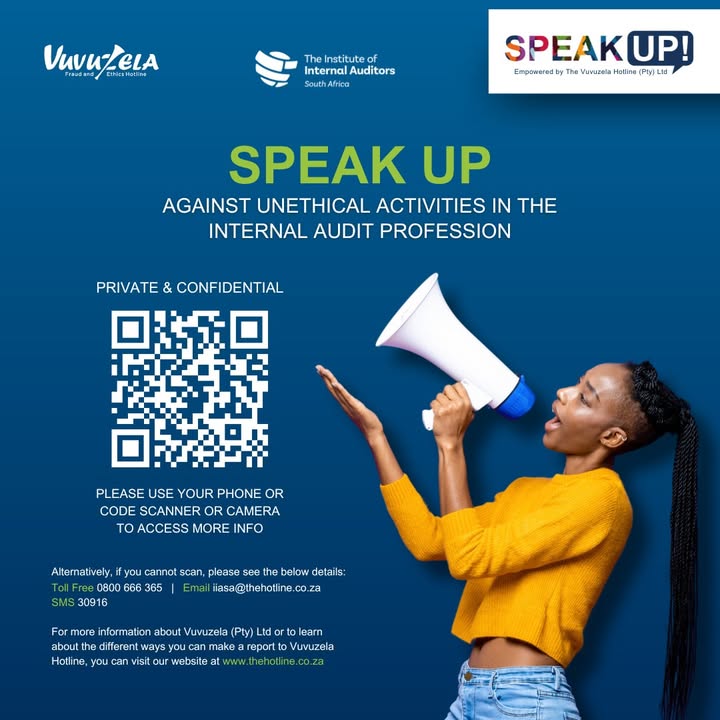 SPEAK UP – Confidentially and Safely

The IIA SA, in partnership with Vuvuzela Hotline, offers a value-add service to report unethical behaviour about current or past members of the IIA SA.

Whether it’s a current or past member, you can report anonymously and with full