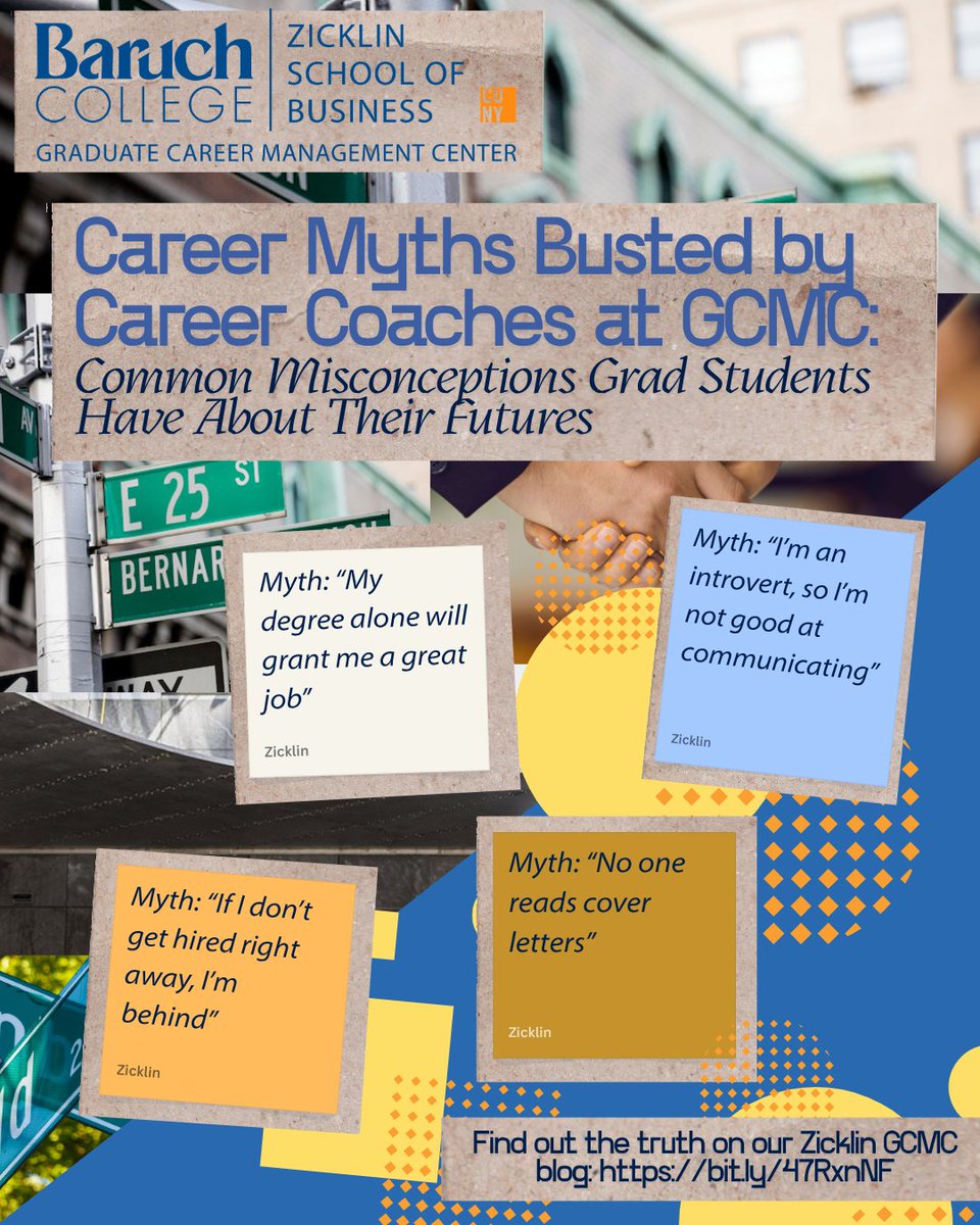 ZicklinGCMC's tweet image. Mythbusters: Careers Edition! GCMC Career Coaches debunk common misconceptions grad students have about their futures. Want to know the truth about job seeking? Read here: bit.ly/47RxnNF

#CareerMythsDebunked #CareerTruths #ZicklinGCMCBlog
