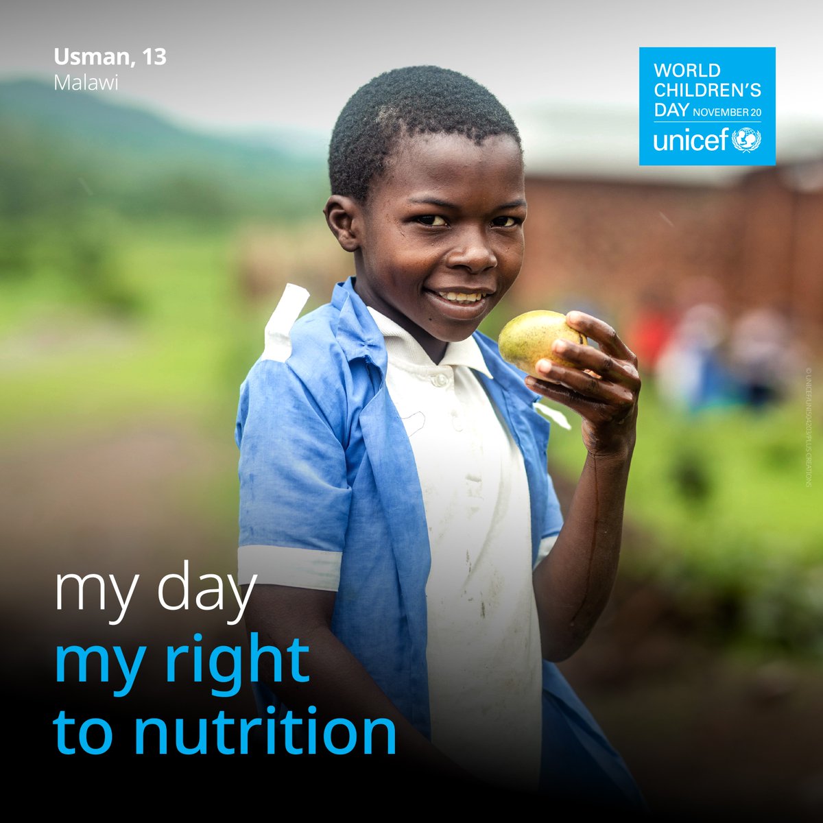 Healthy. 
Happy. 
Strong.

Children like 13-year-old Usman, in Malawi, can thrive when they have access to nutritious food. UNICEF is working tirelessly to make sure this is a reality #ForEveryChild. #WorldChildrensDay

#WorldChildrensDay