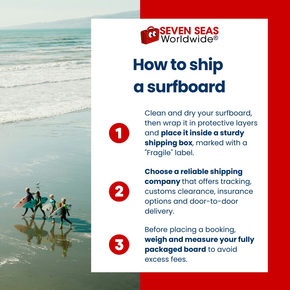 With our step-by-step guide, shipping your surfboard overseas has never been easier! Whether you’re moving abroad or planning an extended surf adventure, we’ll make sure your board arrives ready to hit the water 👉 sevenseasworldwide.com/need-help/pack…
#internationalshipping #surflife