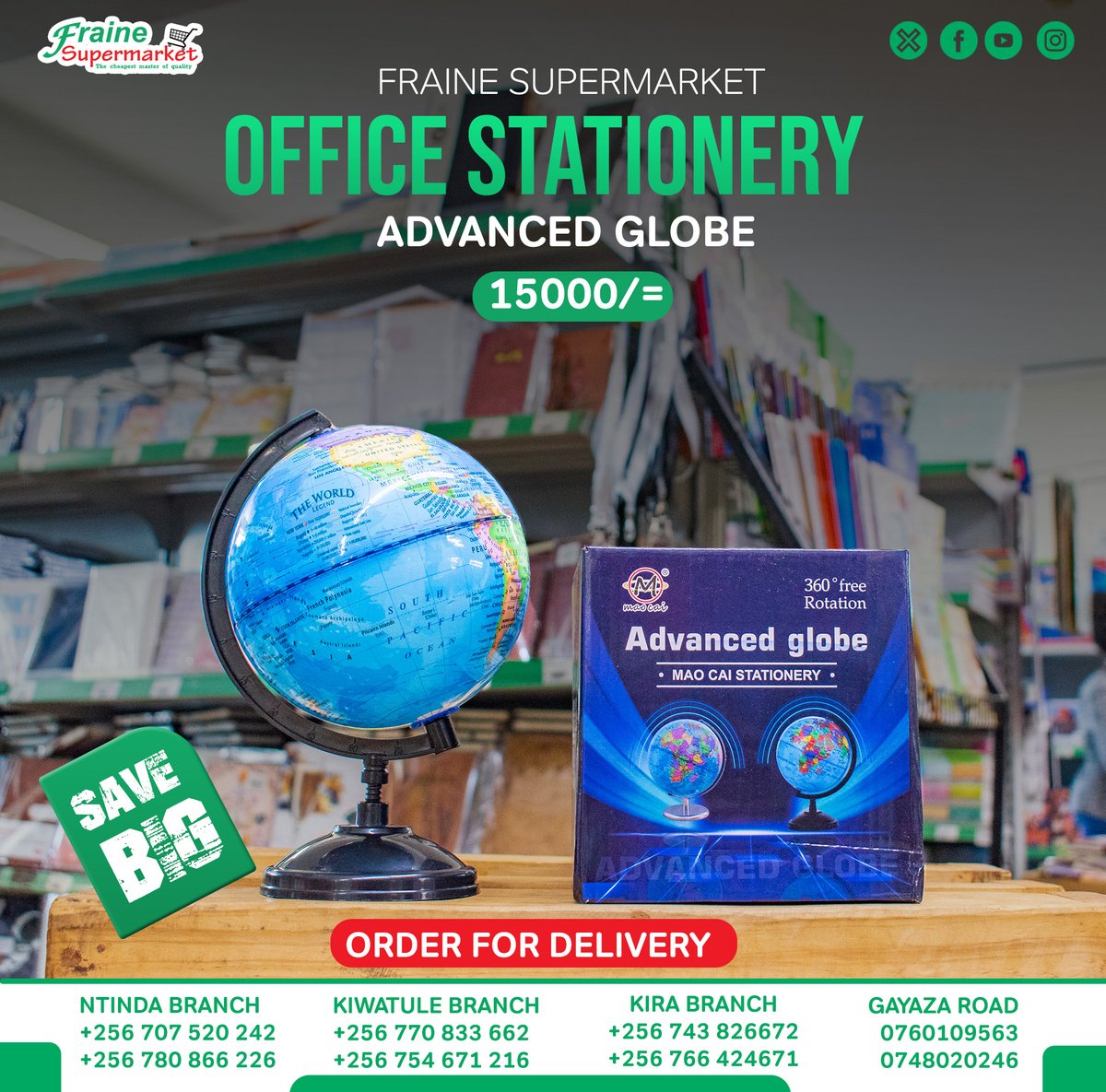 Get your office ready for success! 
From pens to paper, all your stationery needs are available at Fraine Supermarket.
Get binder clips and a globe only at Fraine Supermarket