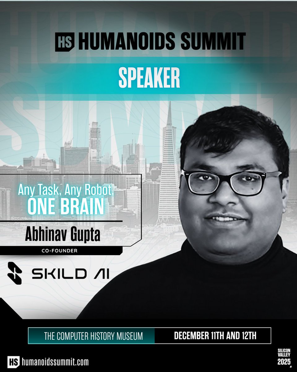 HumanoidsSummit's tweet image. 🧠 One brain. Infinite possibilities.

Abhinav Gupta from Skild AI reveals how a universal foundation model can power any robot to perform any task.

👉 Grab your ticket today: humanoidssummit.com

#HumanoidsSummit #AI #EmbodiedAI #PhysicalAI