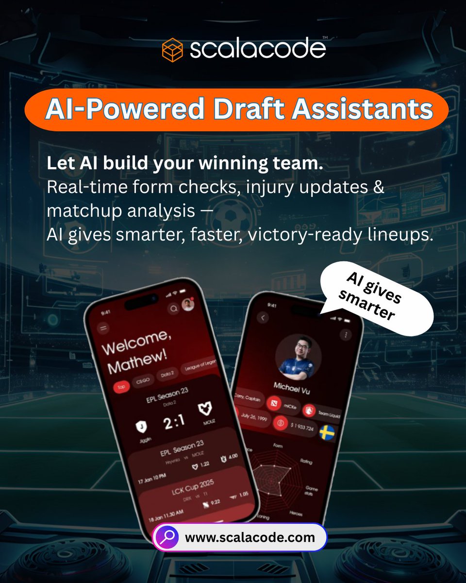 scala_code's tweet image. Fantasy sports is leveling up! 

From AI draft assistants to blockchain transparency — the game’s getting smarter, faster &amp;amp; fairer. 

Explore 5 AI-driven features shaping 2026: 
scalacode.com/blog/cost-to-d…

#FantasySports #AIInnovation #SportsTech #AIinSports #Blockchain #scalacode