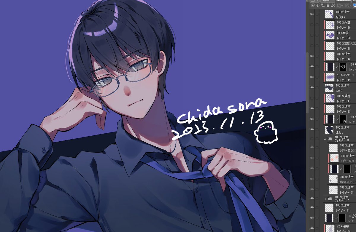 最近Xでお見かけするレイヤーマスクとフチの合わせ技で影塗る方法試してみたらなかなか楽しかった！色塗り迷いすぎて色々非表示にしてるレイヤーあるけどそこは見て見ぬふりを……