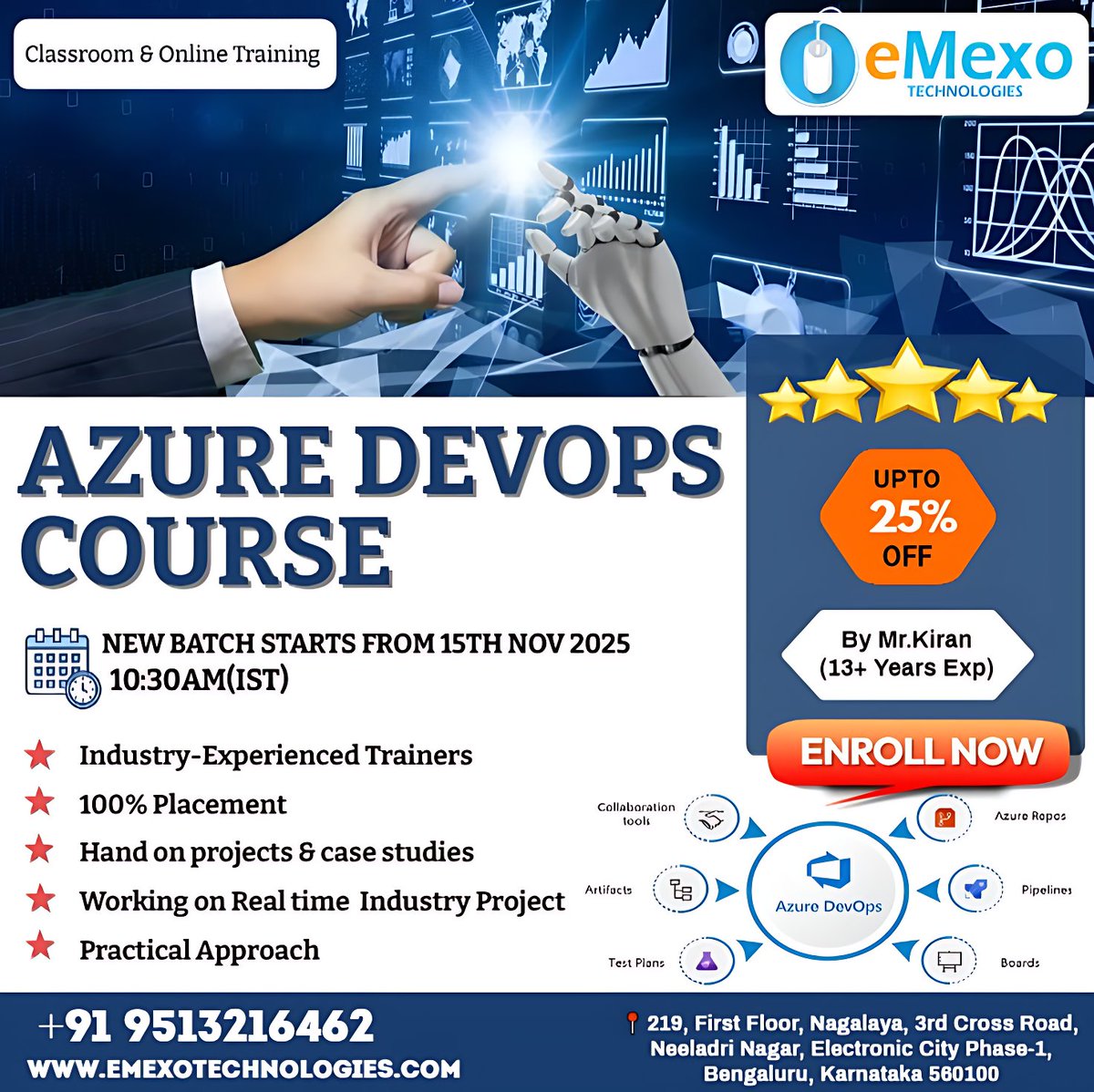 gokulemexo's tweet image. 🚀Master Azure DevOps  Course in Electronic City Bangalore &amp;amp; Accelerate Your Cloud Career – Enroll Now!

Location: eMexo Technologies, Electronic City, Bangalore
Call: +91 9513216462
Visit: emexotechnologies.com/courses/micros…

#AzureDevOpsTraining #CICDPipelines