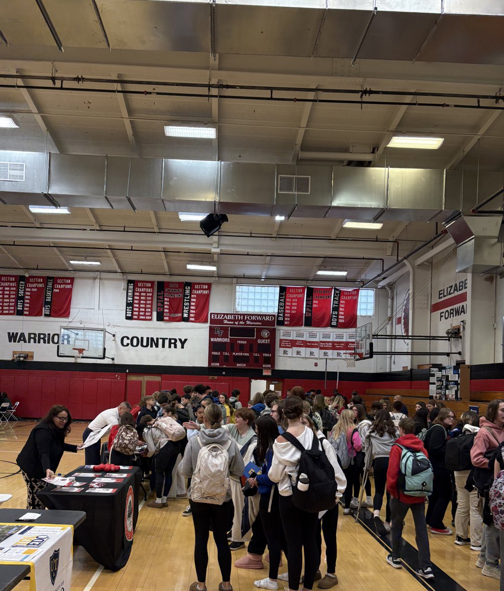 EFHSCounseling's tweet photo. The EFHS College &amp; Career Fair is underway this morning. 
@EFWarriors https://t.co/I0LpUTdDqy