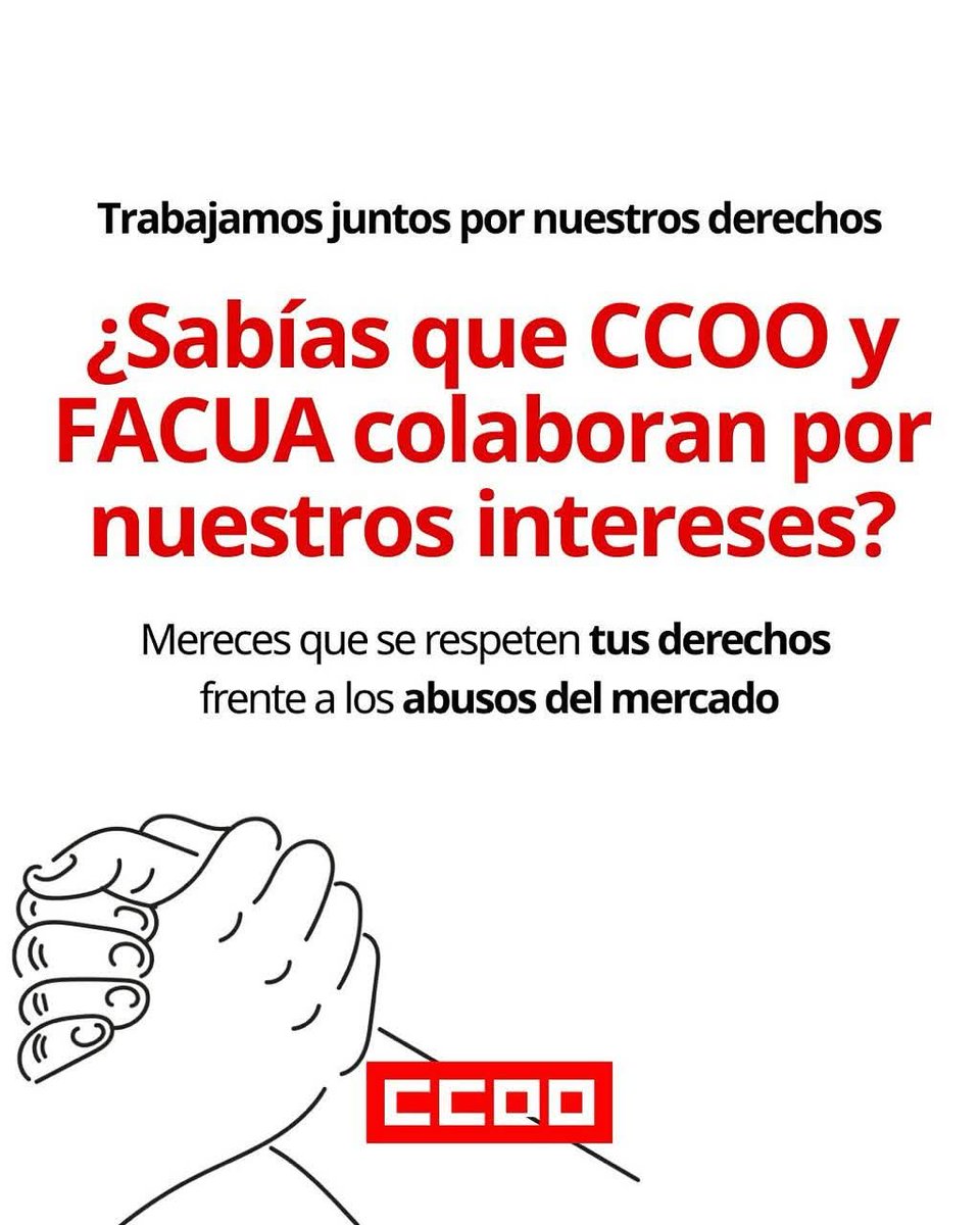 CCOOKNFALSPS's tweet image. ‼️Las personas trabajadoras también somos consumidoras. Y frente a los abusos del mercado… ¡tenemos derecho a recibir apoyo y asesoramiento!
🤝Gracias a la colaboración entre FACUA y CCOO,las personas afiliadas pueden acceder a una primera consulta gratuita en materia de consumo
