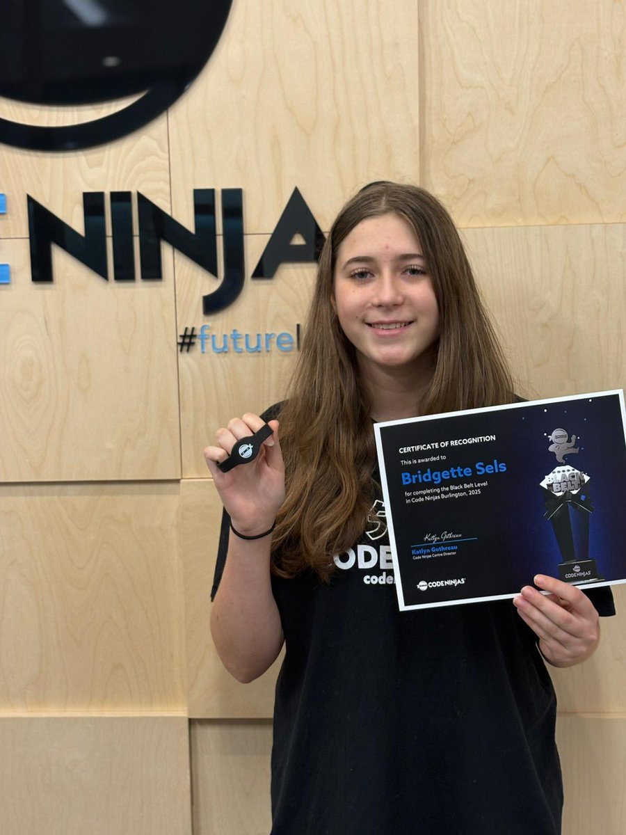 CodeNinjasBurl's tweet image. ⛩️  BLACK BELT ALERT ⛩️ 

We are proud to present our latest Black Belt, Bridgette.  
Congratulations on all your hard work in reaching this incredible milestone in your young STEM career!  

#futureleader
#GirlsWhoCode #STEMGirls
#WomenInTech #TechEducation #21stCenturySkills