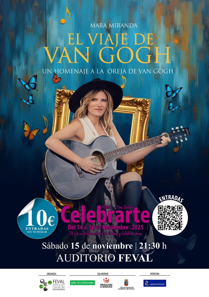 Hoy, nos ha visitado Mara Miranda.
La artista dombenitense  presenta "El Viaje de Van Gogh" un tributo/homenaje al grupo La Oreja de Van Gohg, este sábado en el Auditorio de FEVAL, Don Benito.
Entradas a la venta escaneando el código QR del cartel o en 👇
eventbrite.es/e/entradas-hom…