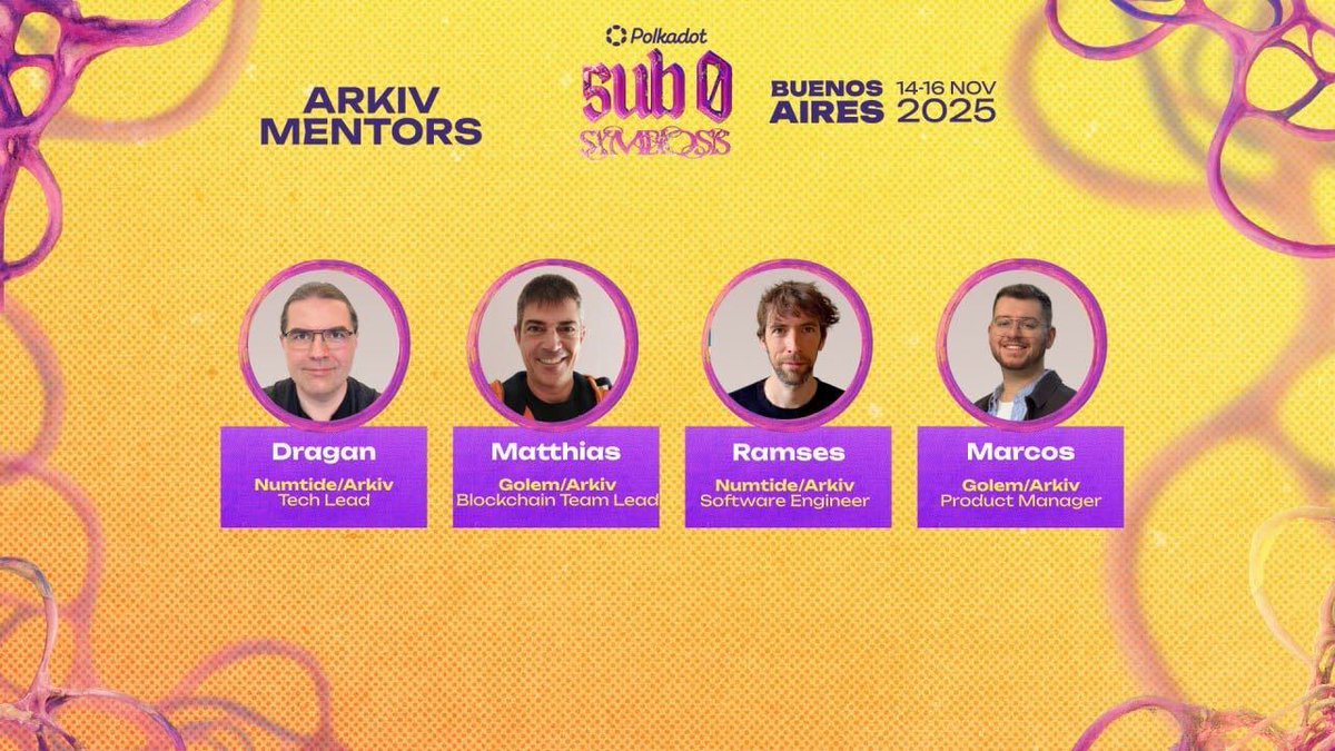 arkivnetwork's tweet image. Be mentored by our [A] team. Coming in Dev-heavy

We&apos;ve locked away the Marketing &amp;amp; BD guys and used the money for their flights on Dev bounties instead.

Solve real problems | Earn bounties | Unlock data autonomy 

🗓️ Nov 14-16 @Polkadotsub0